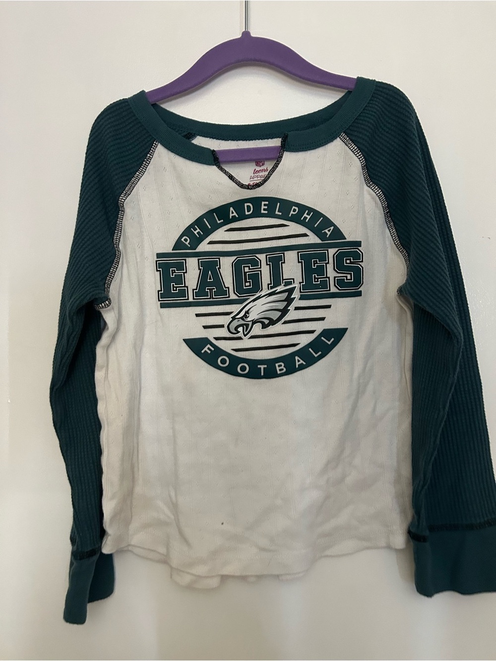 NFL Philadelphia Eagles White & Dark Green Long Sleeve Tee